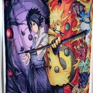 AnimeTapestry Naruto Uzumaki & Sasuke Uchiha Purple and Yellow Throw Blanket